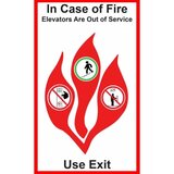 In case of fire elevators are out of service  use exit sign